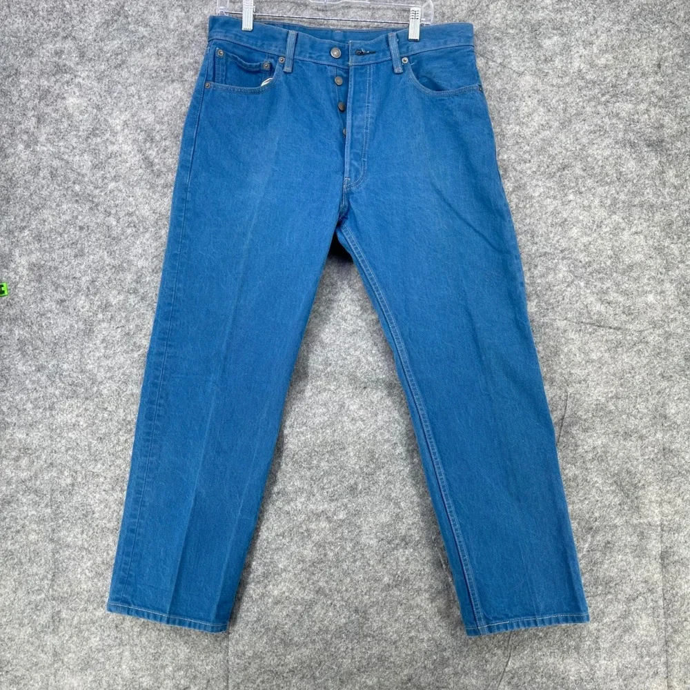 Levi's 501 Button Fly Jeans Men 35x30 Blue Teal Straight Leg (Fits 32x28) Grunge